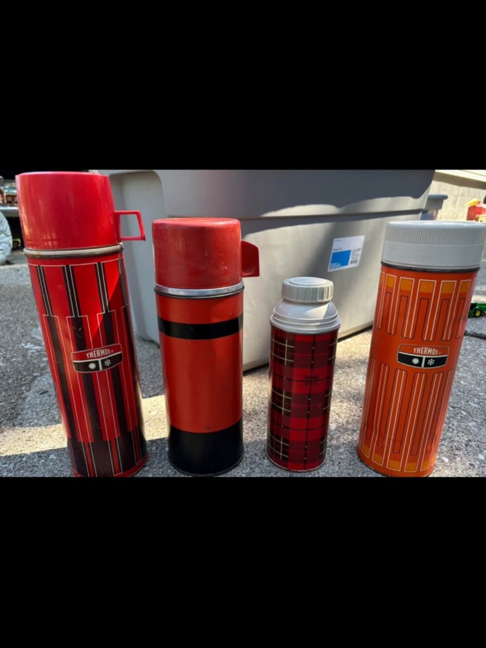 Thermos Red and Orange Vintage Stainless Bottles Set